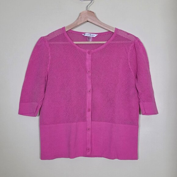 Bianca Nygard Cardigan Womens XL Hot Pink SS Button Up Round Neck Boho Open Knit - Picture 12 of 13
